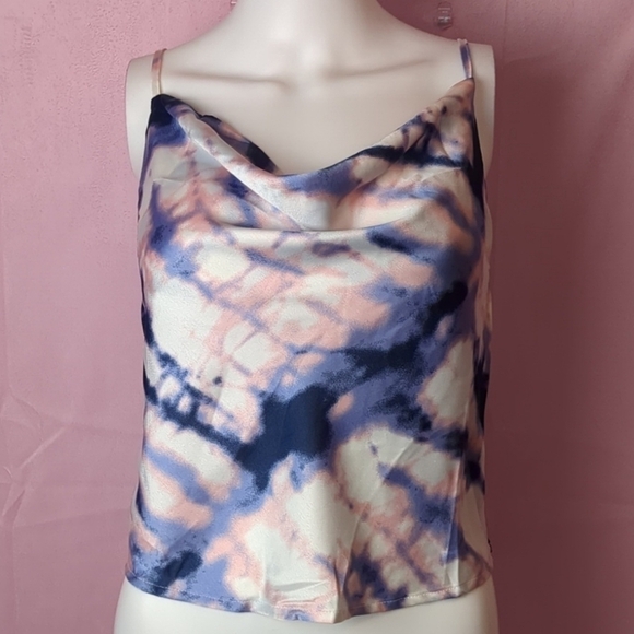 Nasty Gal Right On Tie Dye Cowl Neck Satin Crop Top size 4 - Picture 1 of 5